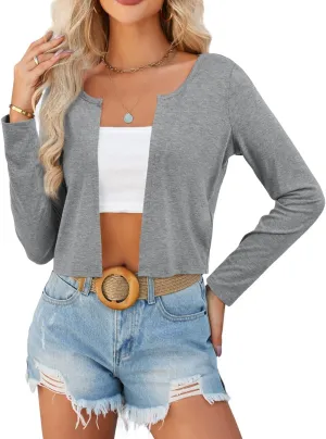 II ININ Womens Cardigan 2024 Bolero Shrugs Cropped Cardigan Sweater Long Sleeve Lightweight Open Front Kint Spring Clothes