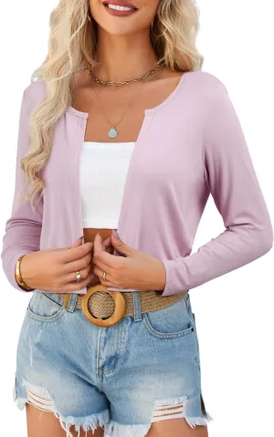 II ININ Womens Cardigan 2024 Bolero Shrugs Cropped Cardigan Sweater Long Sleeve Lightweight Open Front Kint Spring Clothes