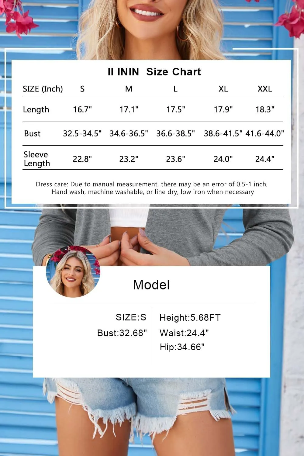 II ININ Womens Cardigan 2024 Bolero Shrugs Cropped Cardigan Sweater Long Sleeve Lightweight Open Front Kint Spring Clothes