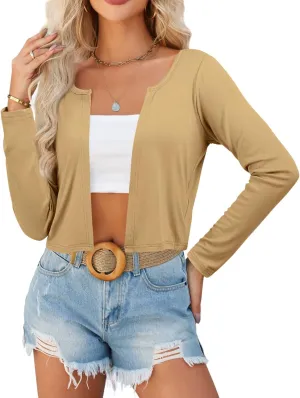 II ININ Womens Cardigan 2024 Bolero Shrugs Cropped Cardigan Sweater Long Sleeve Lightweight Open Front Kint Spring Clothes