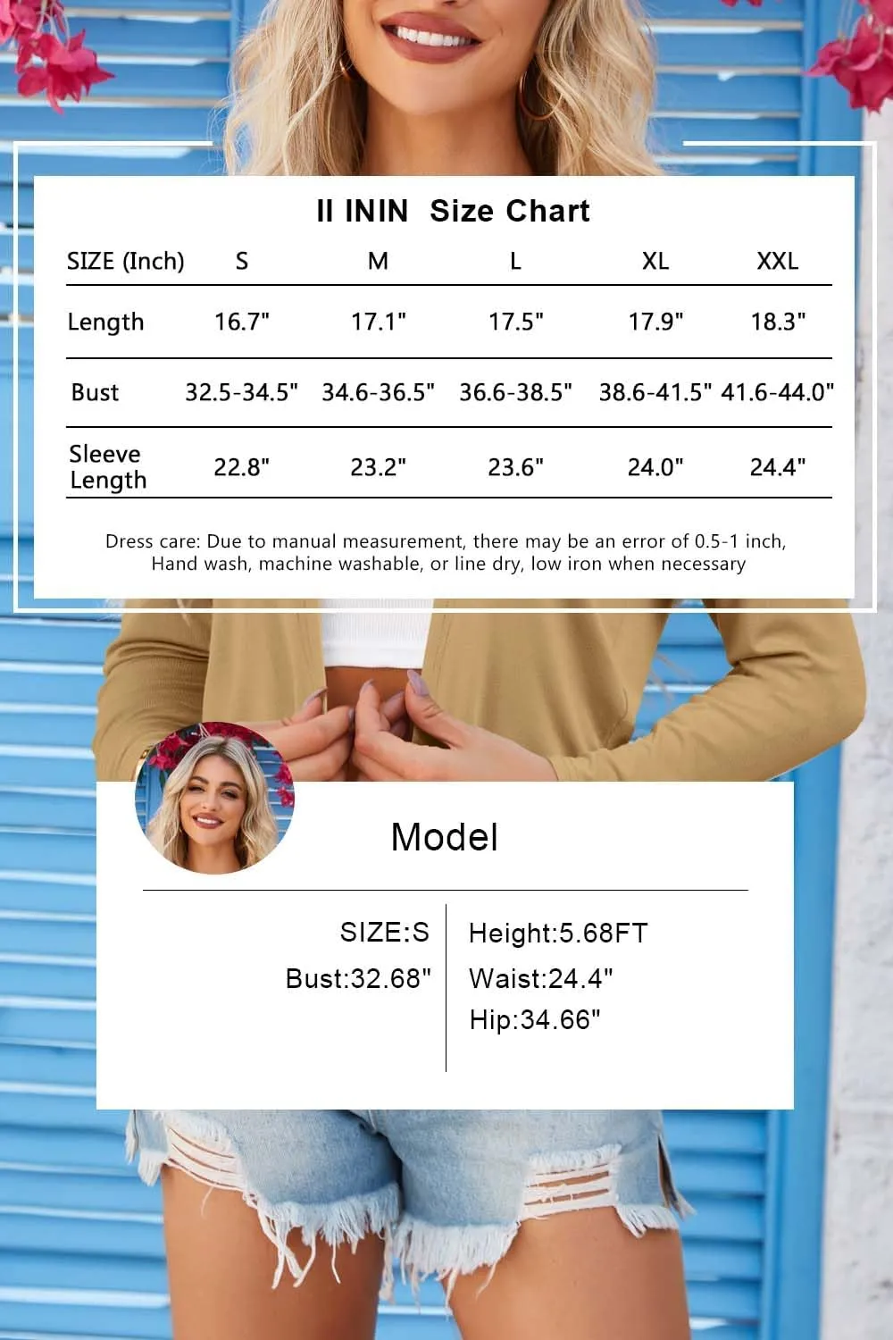 II ININ Womens Cardigan 2024 Bolero Shrugs Cropped Cardigan Sweater Long Sleeve Lightweight Open Front Kint Spring Clothes