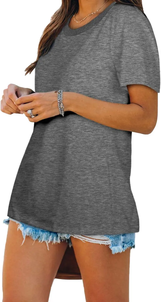 Jescakoo Womens Tops Summer Short Sleeve Ribbed Trim Crewneck T Shirts Fashion Basic Tee