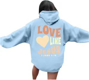 Jesus Loves You Sweatshirt for Women Casual Trendy Loose Fit Oversized Christian Sweatshirts Drawstring Pullover Y2k Hoodie