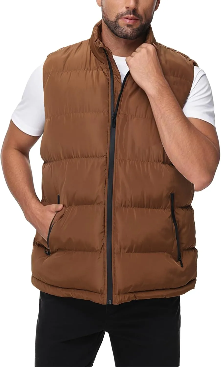 JIHUILAI Men's Puffer Vest Winter Jacket Warm Puffy Vests Men Outdoor Sleeveless Lightweight Water-Resistant Vest M To 3XL