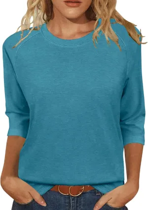 JomeDesign Womens Tops Casual 3/4 Sleeve Crew Neck Shirts Loose Fit Tunic Blouses Summer Tees