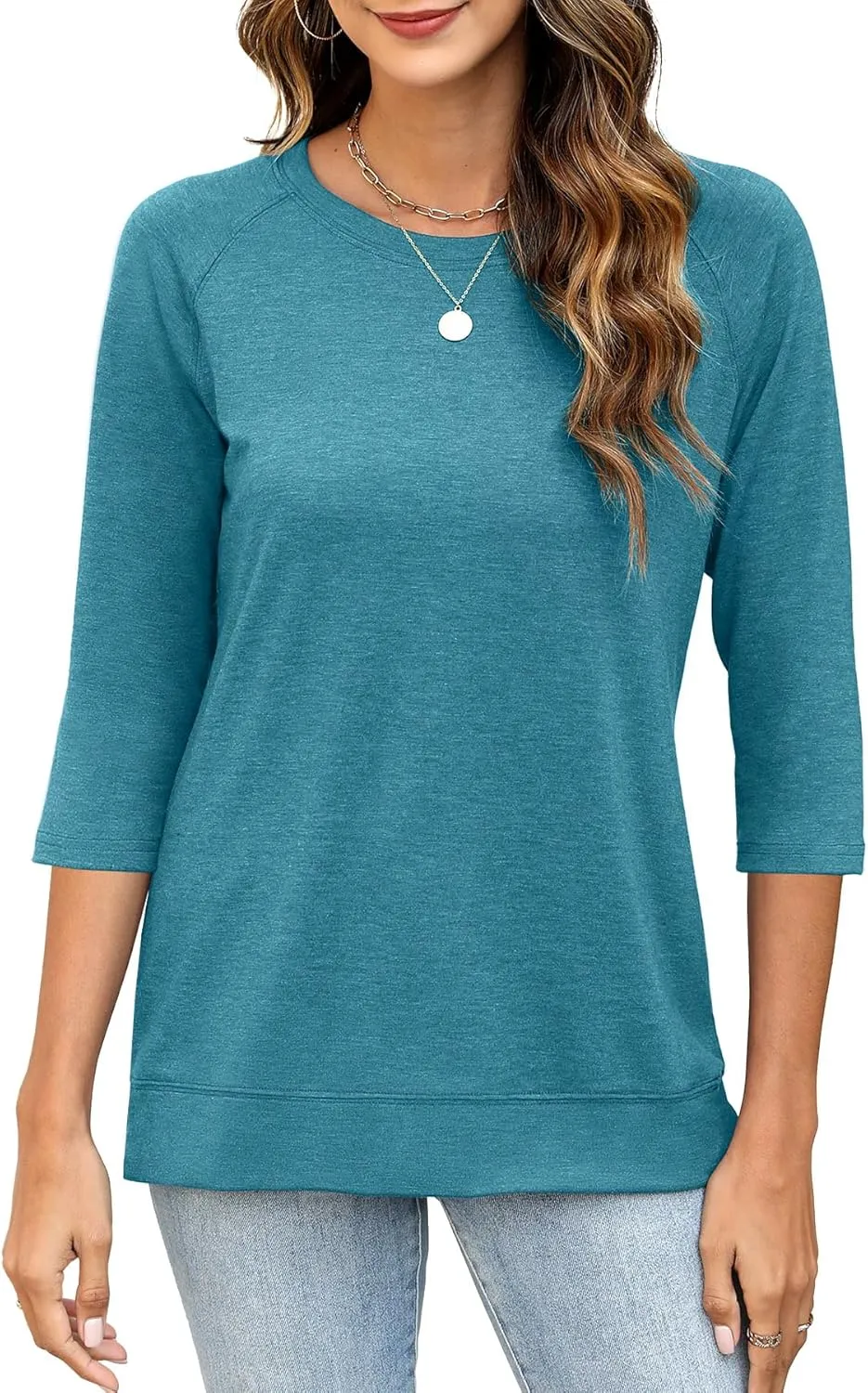JomeDesign Womens Tops Casual 3/4 Sleeve Crew Neck Shirts Loose Fit Tunic Blouses Summer Tees