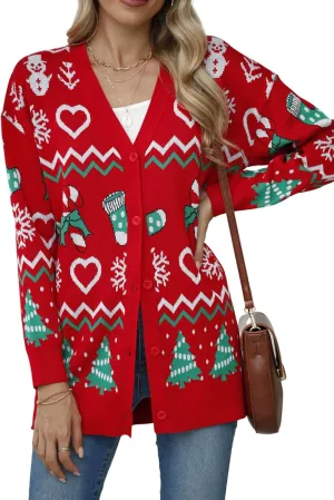 Jouica Women's Cute Cardigan Ugly Christmas Sweaters for Women 2024 Long Sleeve Funny Christmas Sweater