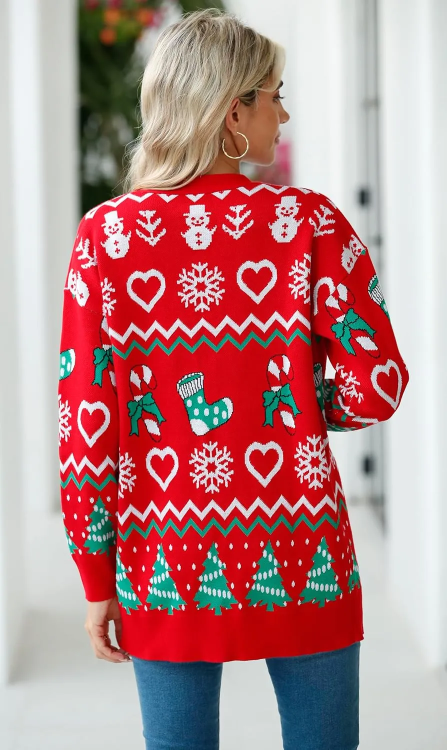 Jouica Women's Cute Cardigan Ugly Christmas Sweaters for Women 2024 Long Sleeve Funny Christmas Sweater