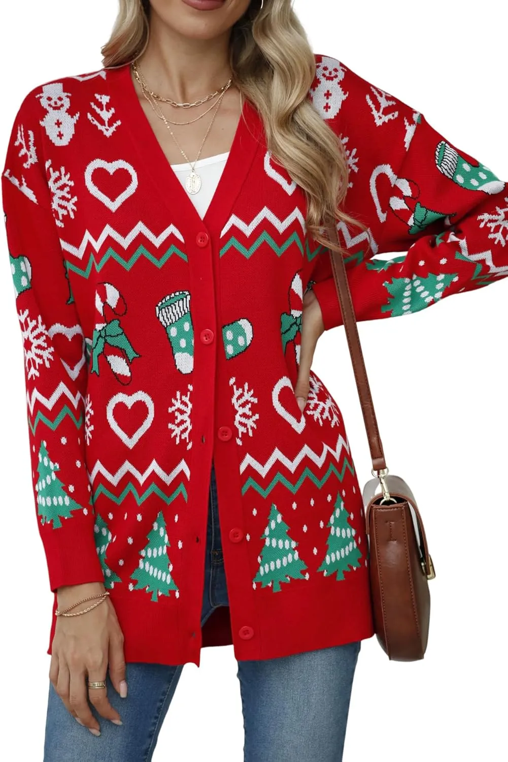 Jouica Women's Cute Cardigan Ugly Christmas Sweaters for Women 2024 Long Sleeve Funny Christmas Sweater