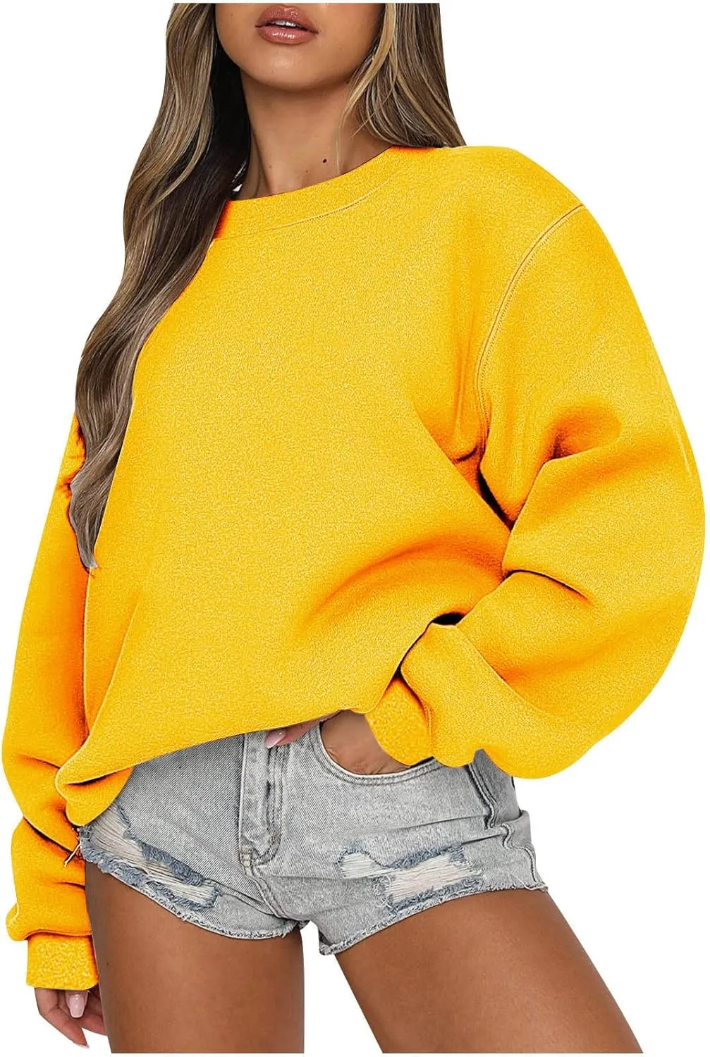 jovati Womens Sweatshirts Oversized Crew Neck Pullover White Casual Hoodie Fleece 2024 Trendy Fall Outfits Clothes prime exclusive deals of the day clean girl aesthetic clothes over sized sweatshirt