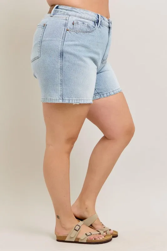 Judy Blue Full Size Frayed Hem High Rise Denim Shorts with Pockets ONLINE EXCLUSIVE