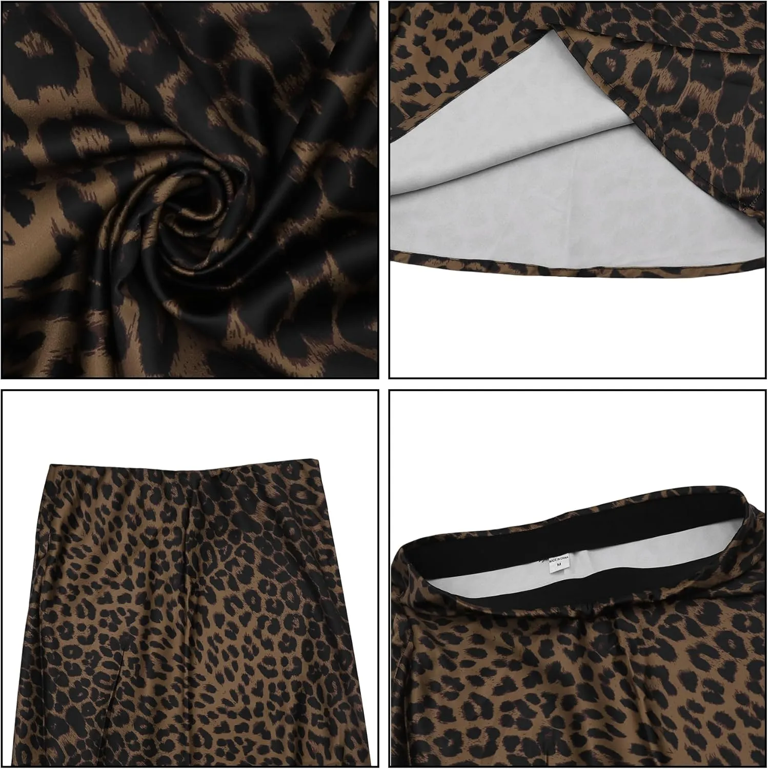 JUMISEE Women's Satin Silky Leopard Print Maxi Skirt Elegant A Line Elastic High Waist Long Skirt Flowy Bodycon Skirt