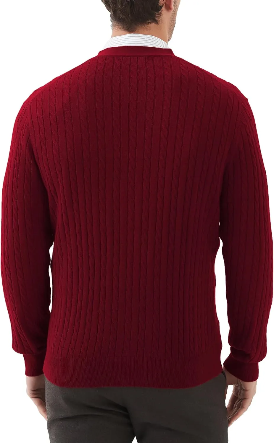 Kallspin Men's Cardigan Sweater Wool Blend Cable Knit V Neck Buttons Cardigan with Pockets