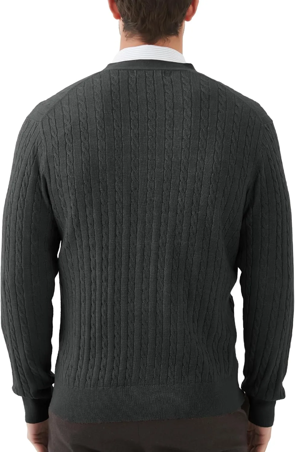 Kallspin Men's Cardigan Sweater Wool Blend Cable Knit V Neck Buttons Cardigan with Pockets