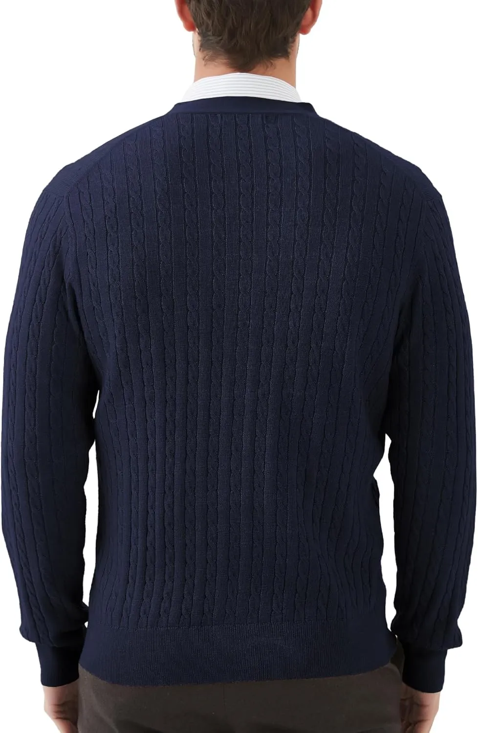 Kallspin Men's Cardigan Sweater Wool Blend Cable Knit V Neck Buttons Cardigan with Pockets