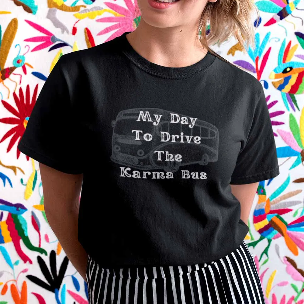 Karma bus graphic tee for ladies fashion, lioness-love