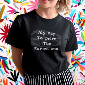 Karma bus graphic tee for ladies fashion, lioness-love