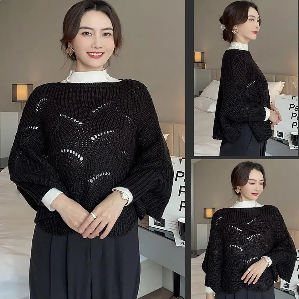 KCRPM Bat Sleeve Knitting Shawl, 2024 Slouchy Cable Knit Sweater, Women Winter Knitwear Irregular Cloak Bat Sleeve Sweater