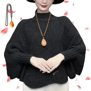 KCRPM Bat Sleeve Knitting Shawl, 2024 Slouchy Cable Knit Sweater, Women Winter Knitwear Irregular Cloak Bat Sleeve Sweater