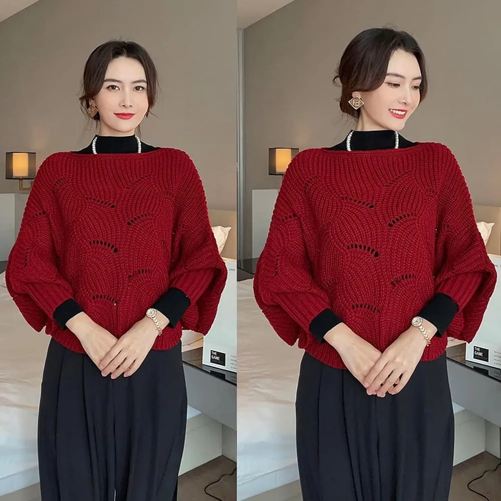KCRPM Bat Sleeve Knitting Shawl, 2024 Slouchy Cable Knit Sweater, Women Winter Knitwear Irregular Cloak Bat Sleeve Sweater