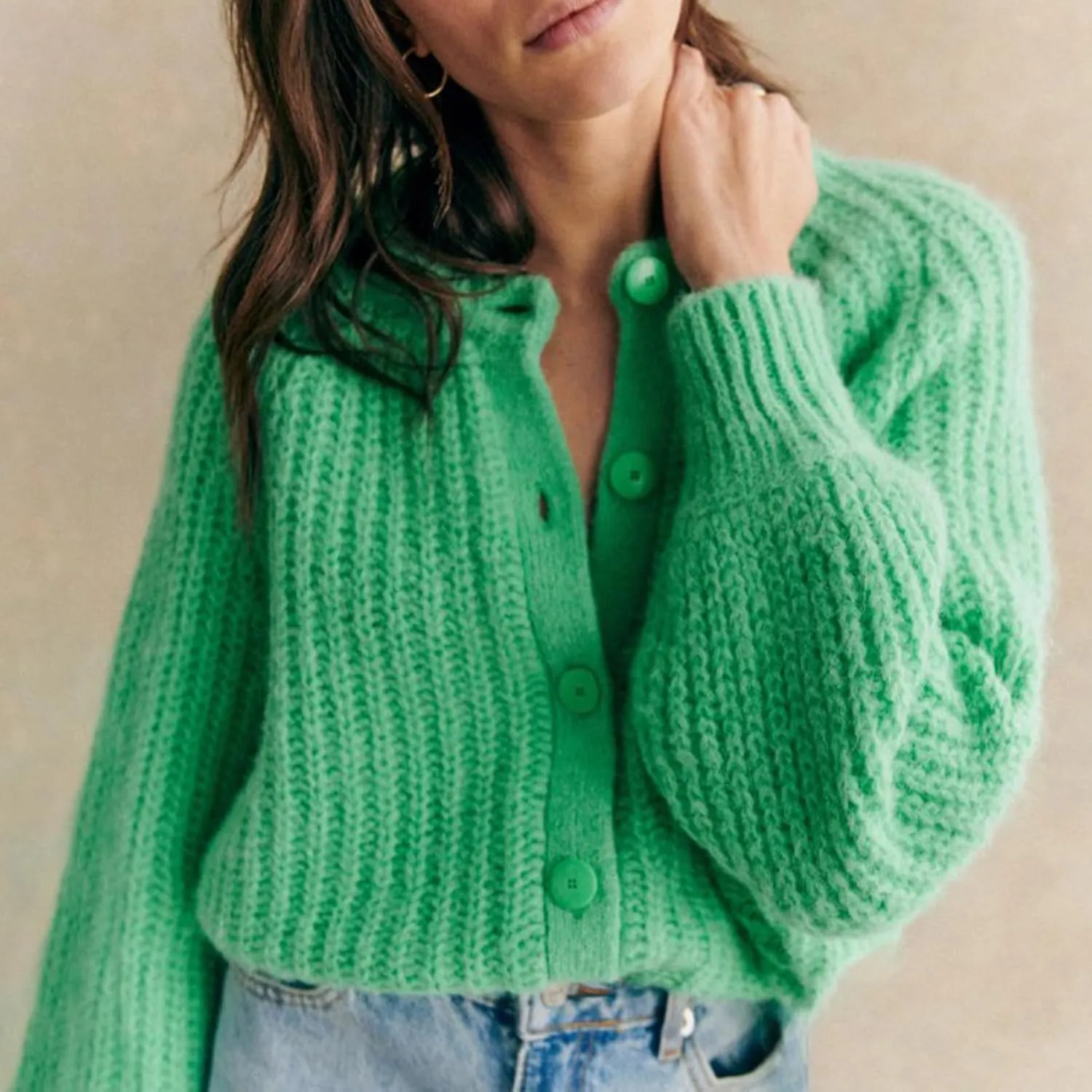 KEOMUD Women's Long Sleeve Cardigan Sweaters 2025 Spring Casual Crewneck Button Down Chunky Knit Cardigans