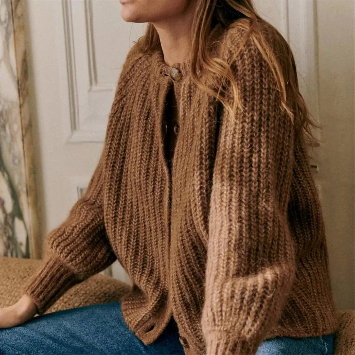 KEOMUD Women's Long Sleeve Cardigan Sweaters 2025 Spring Casual Crewneck Button Down Chunky Knit Cardigans