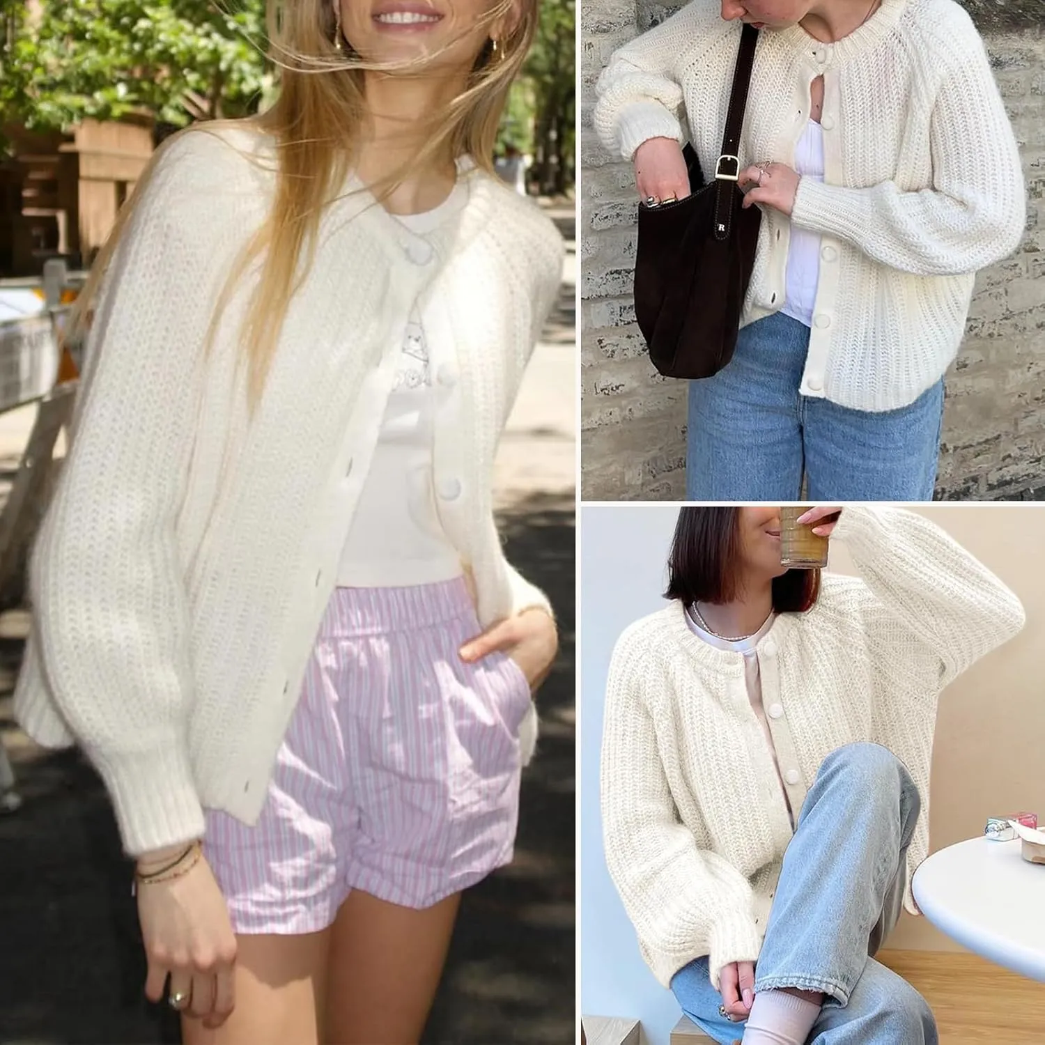 KEOMUD Women's Long Sleeve Cardigan Sweaters 2025 Spring Casual Crewneck Button Down Chunky Knit Cardigans