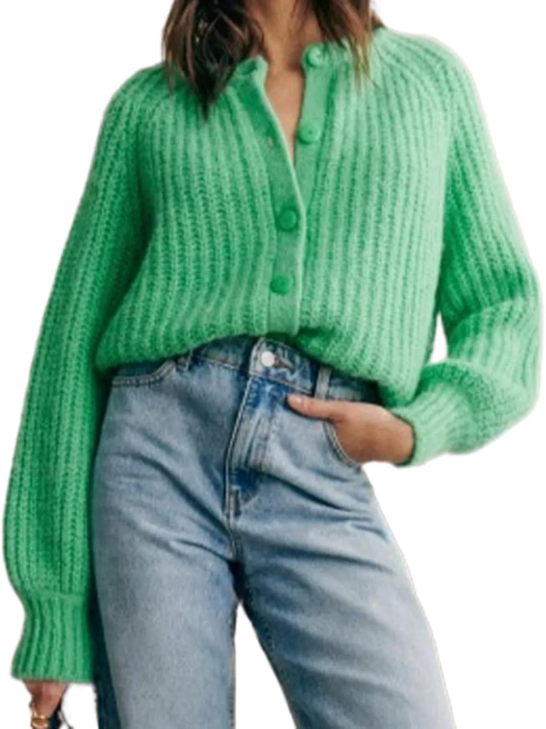 KEOMUD Women's Long Sleeve Cardigan Sweaters 2025 Spring Casual Crewneck Button Down Chunky Knit Cardigans