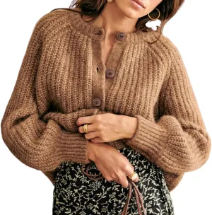 KEOMUD Women's Long Sleeve Cardigan Sweaters 2025 Spring Casual Crewneck Button Down Chunky Knit Cardigans