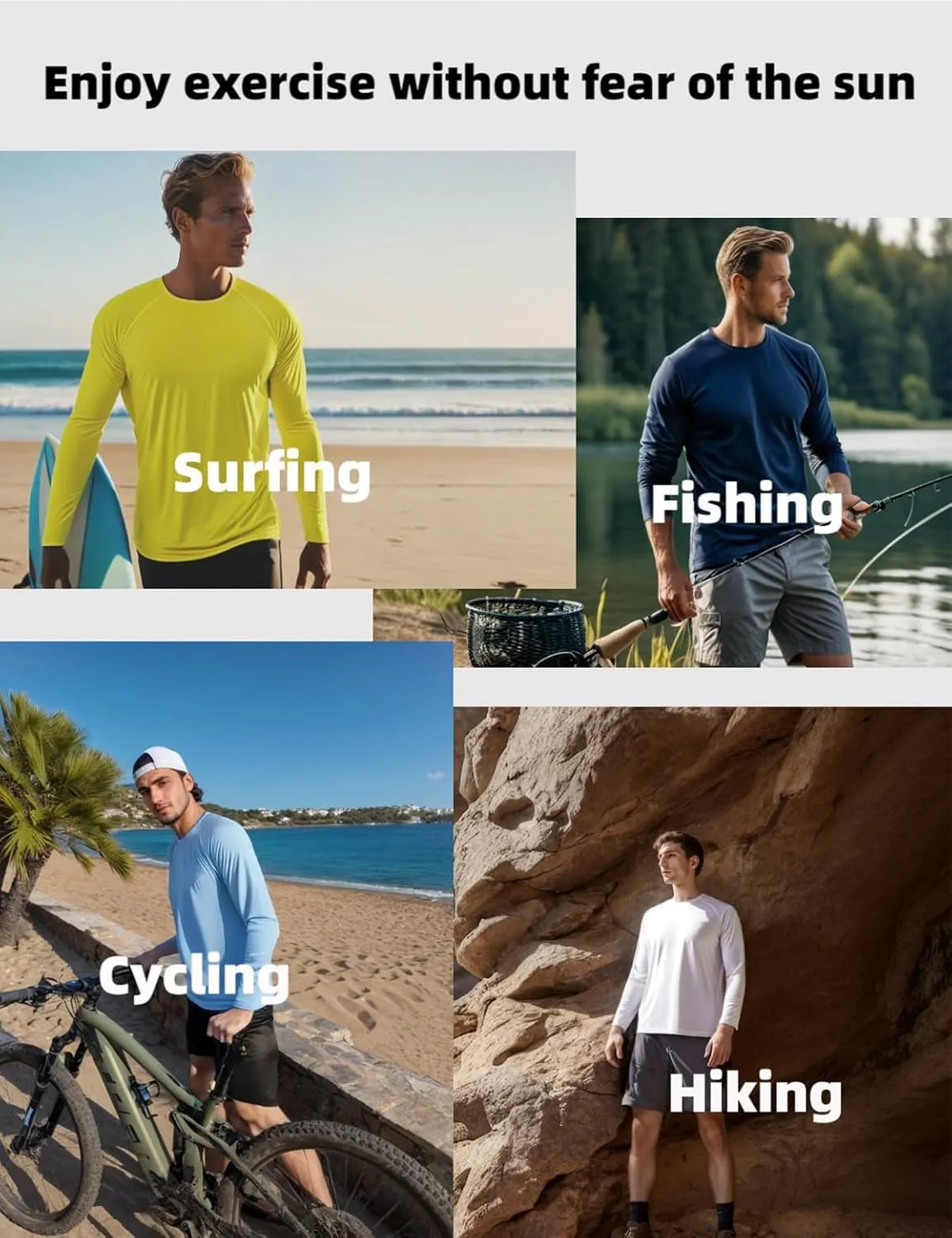 KINGFEN Men's UPF 50  Long Sleeve UV Sun Protection Shirts Quick Dry Athletic Shirts Hiking Fishing