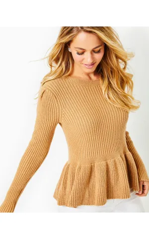 Lanta Ribbed Peplum Sweater - Heathered Rattan
