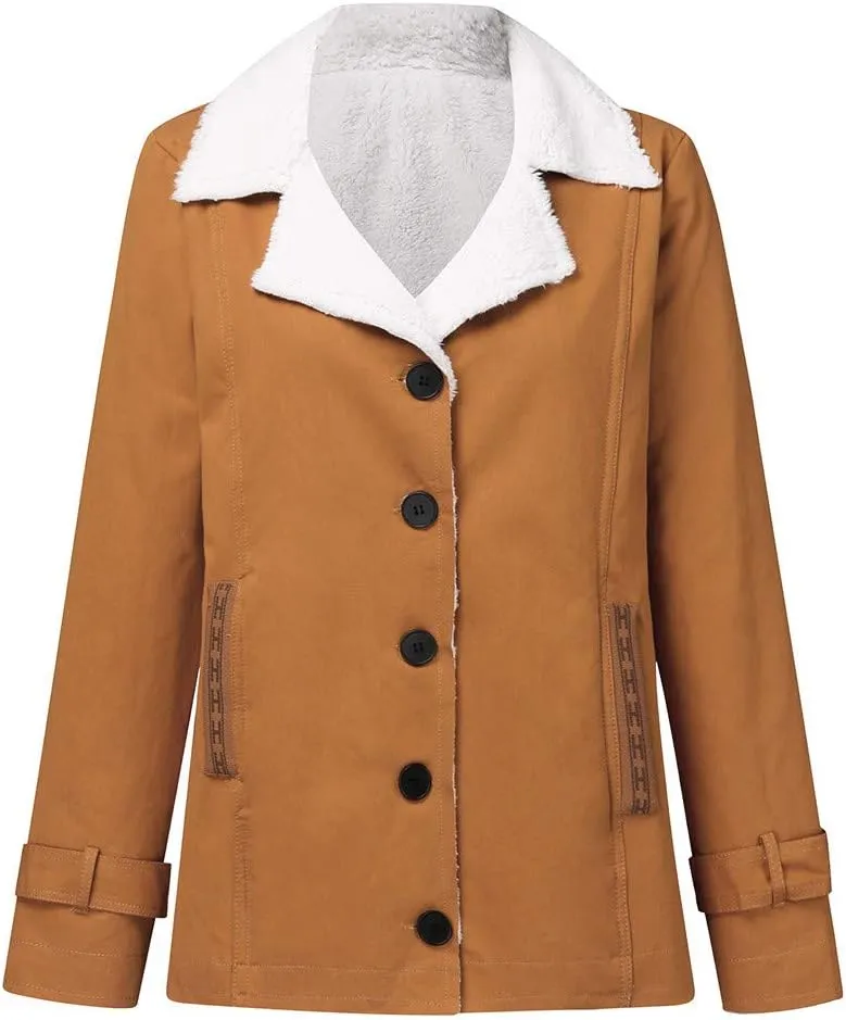 LCMTWX Fuzzy Fleece Jackets for Women Lapel Single Breasted Long Sleeve Plus Size Outwear Fuzzy Faux Shearling Zipper Plus