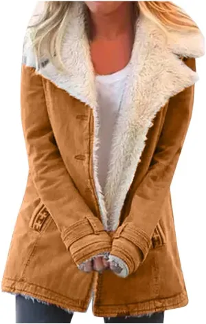 LCMTWX Fuzzy Fleece Jackets for Women Lapel Single Breasted Long Sleeve Plus Size Outwear Fuzzy Faux Shearling Zipper Plus