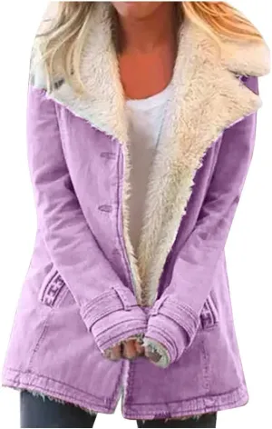 LCMTWX Fuzzy Fleece Jackets for Women Lapel Single Breasted Long Sleeve Plus Size Outwear Fuzzy Faux Shearling Zipper Plus