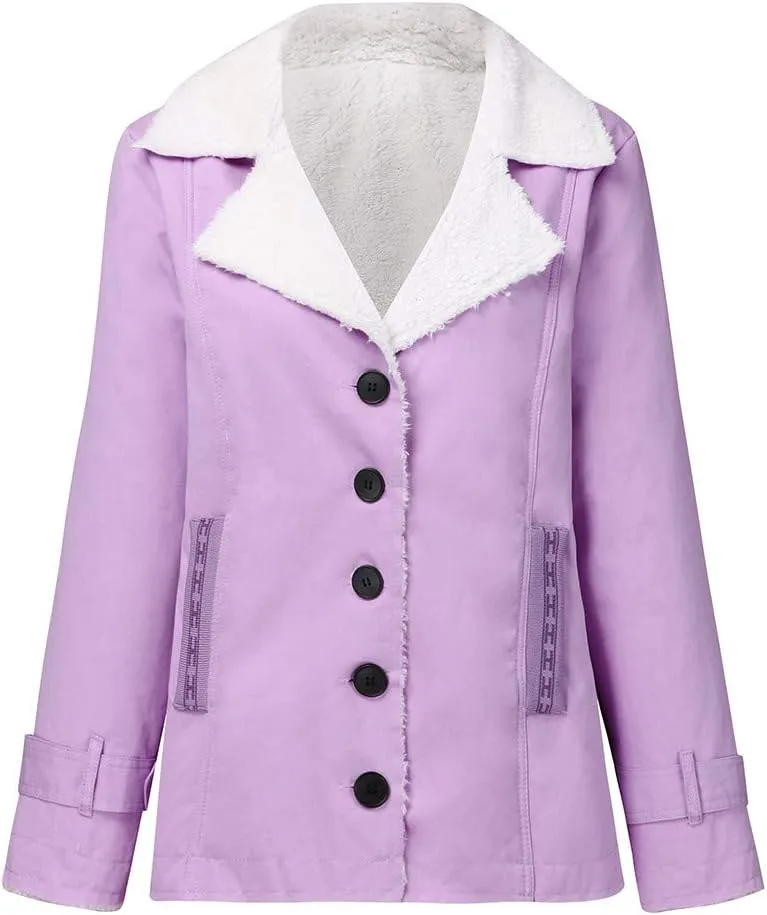 LCMTWX Fuzzy Fleece Jackets for Women Lapel Single Breasted Long Sleeve Plus Size Outwear Fuzzy Faux Shearling Zipper Plus