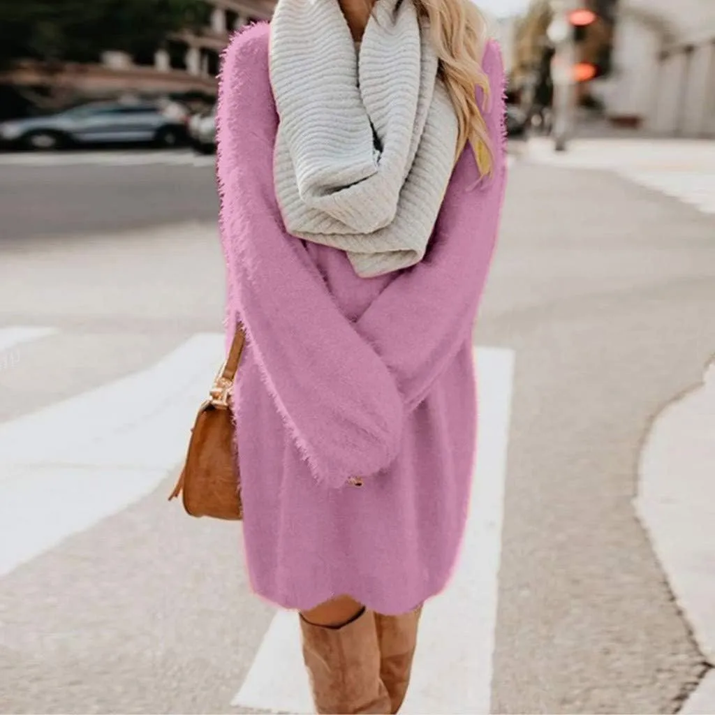 LCMTWX Long Sleeve Oversized Sweater Dress Sleeve Solid Knitted Fleece Dresses Loose Turtleneck Oversize Long Sleeve