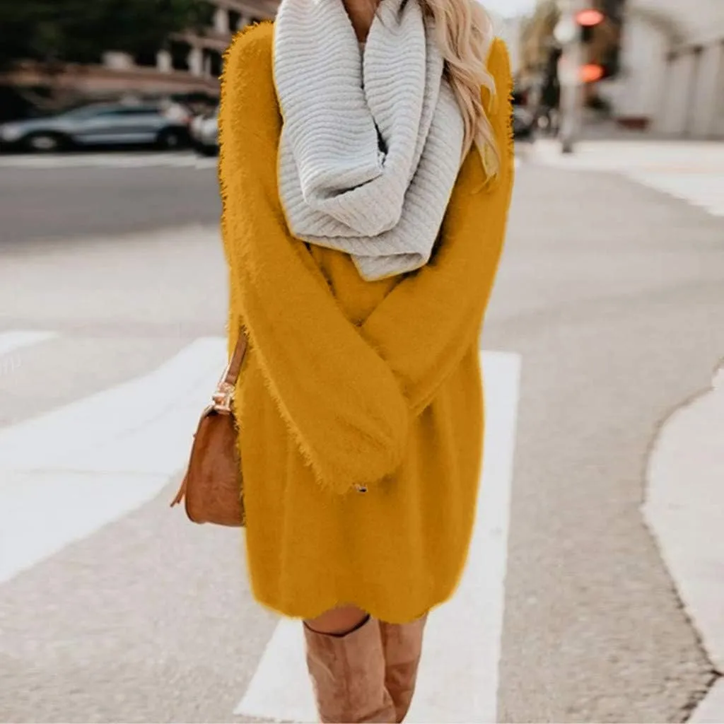 LCMTWX Long Sleeve Oversized Sweater Dress Sleeve Solid Knitted Fleece Dresses Loose Turtleneck Oversize Long Sleeve