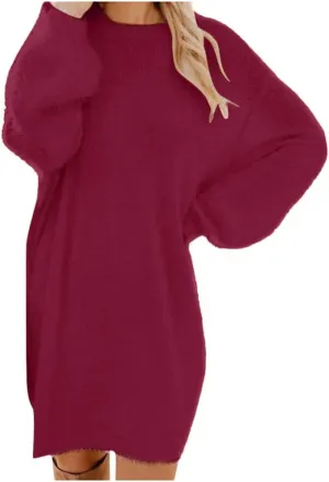 LCMTWX Long Sleeve Oversized Sweater Dress Sleeve Solid Knitted Fleece Dresses Loose Turtleneck Oversize Long Sleeve
