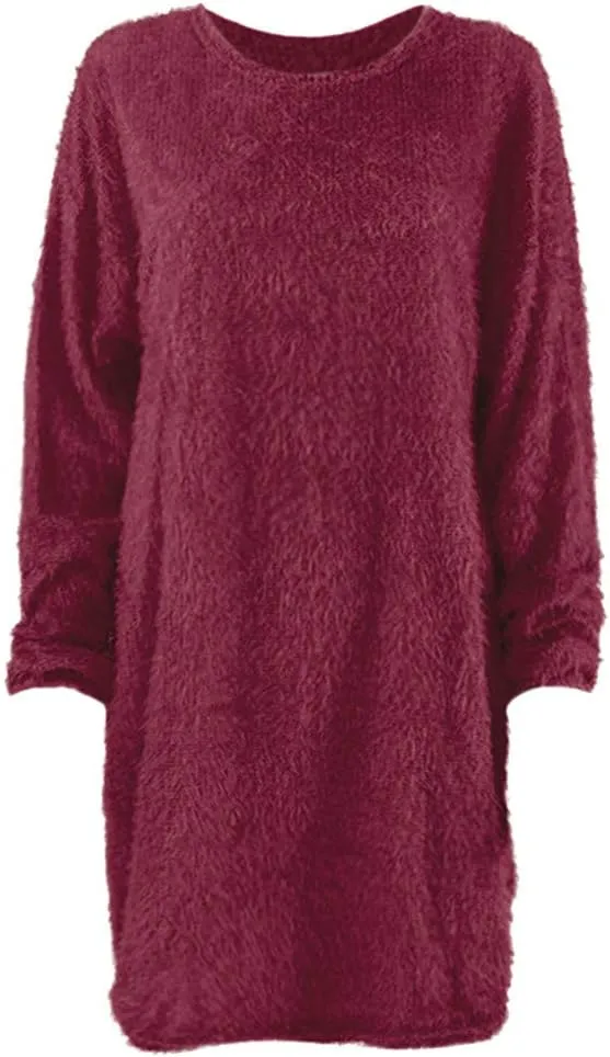 LCMTWX Long Sleeve Oversized Sweater Dress Sleeve Solid Knitted Fleece Dresses Loose Turtleneck Oversize Long Sleeve
