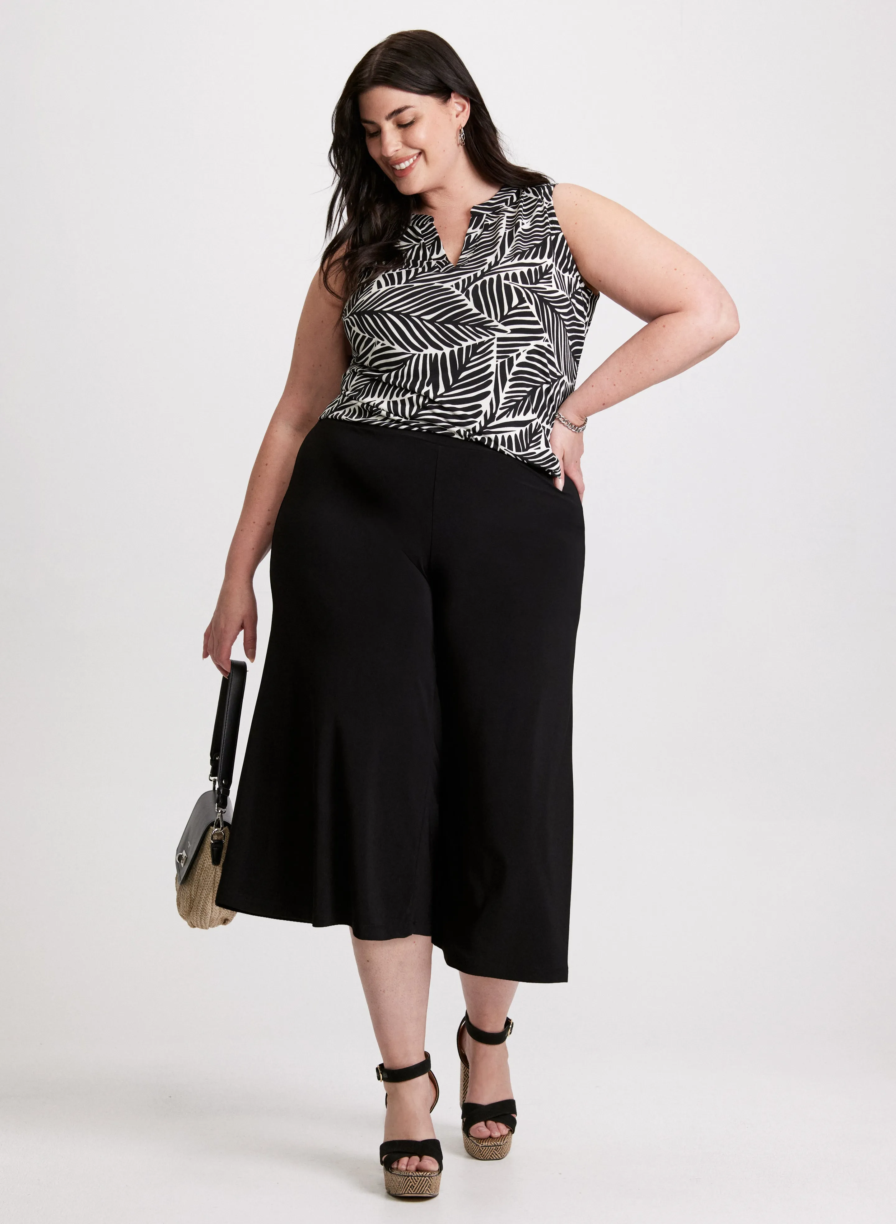 Leaf Print Sleeveless Top