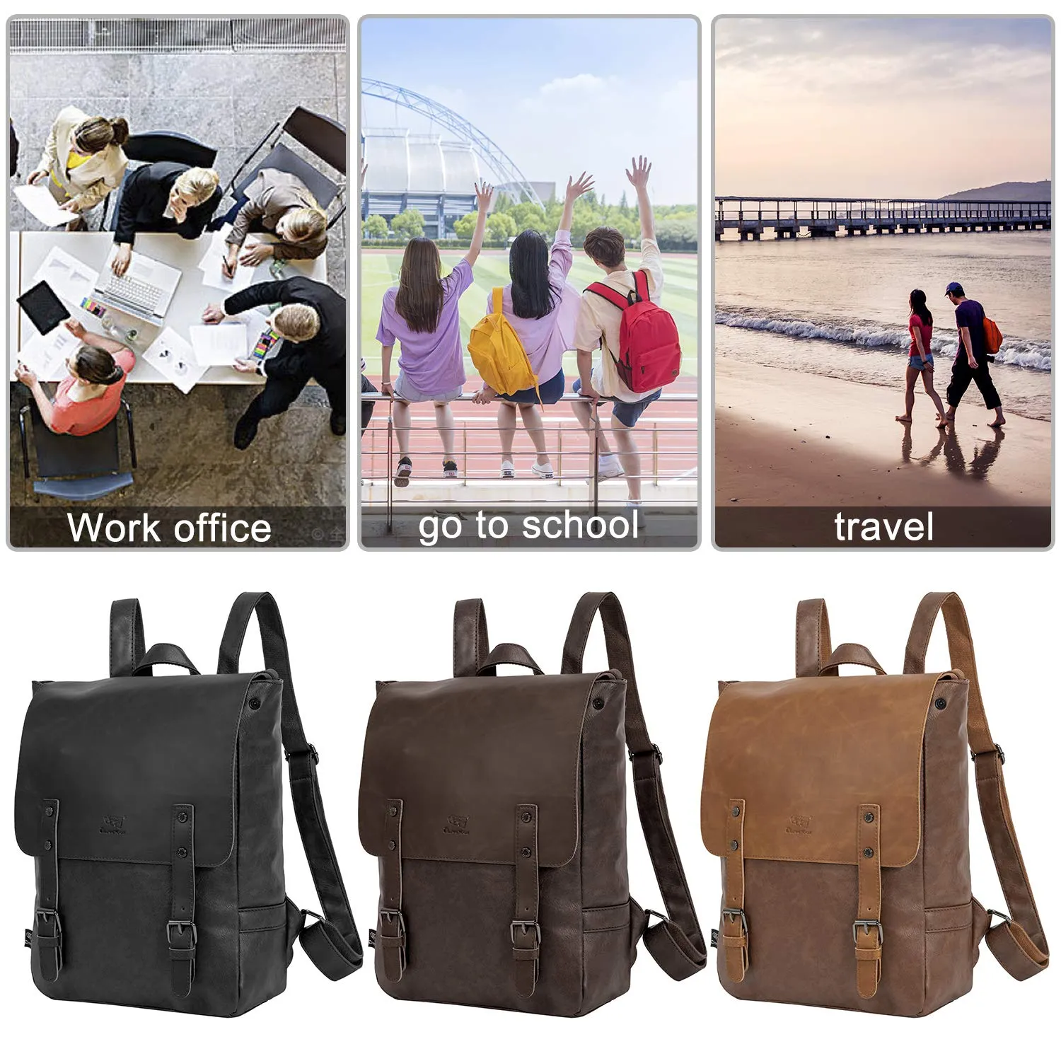Leather Backpack for Women Men College Laptop Backpack Vintage Backpack Coffee