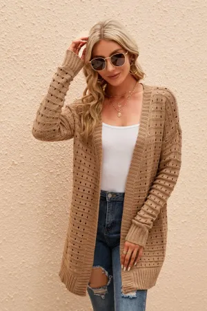 Leisurely Openwork Horizontal Ribbing Open Front Cardigan