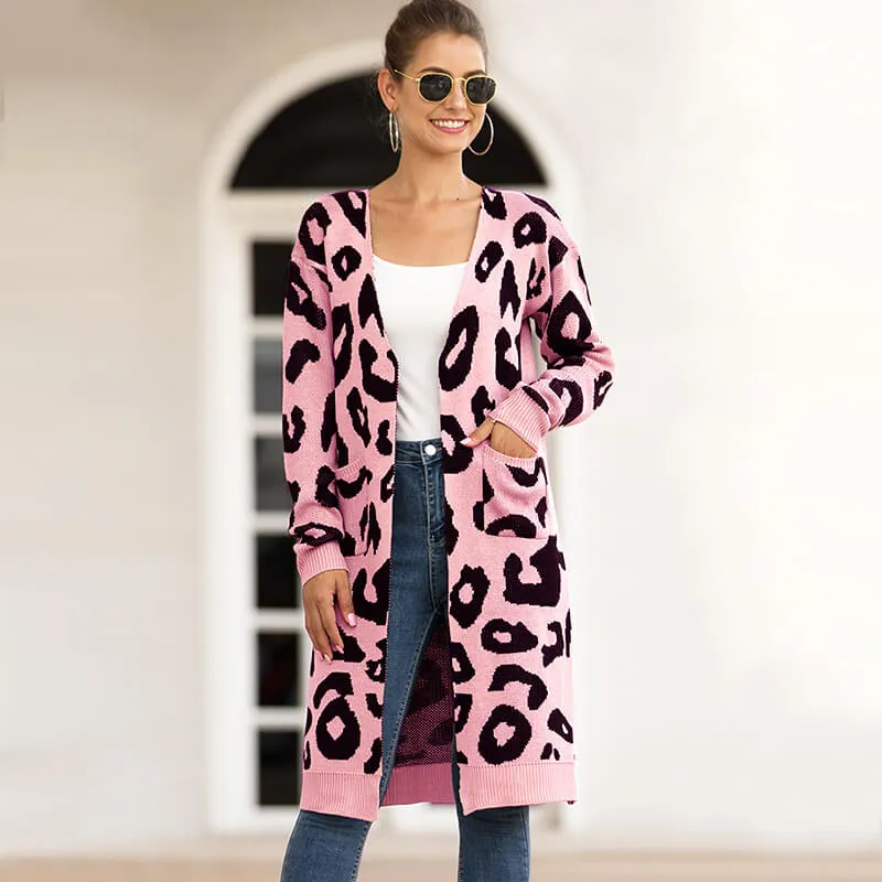 Leopard Print Oversized Cardigan Sweater