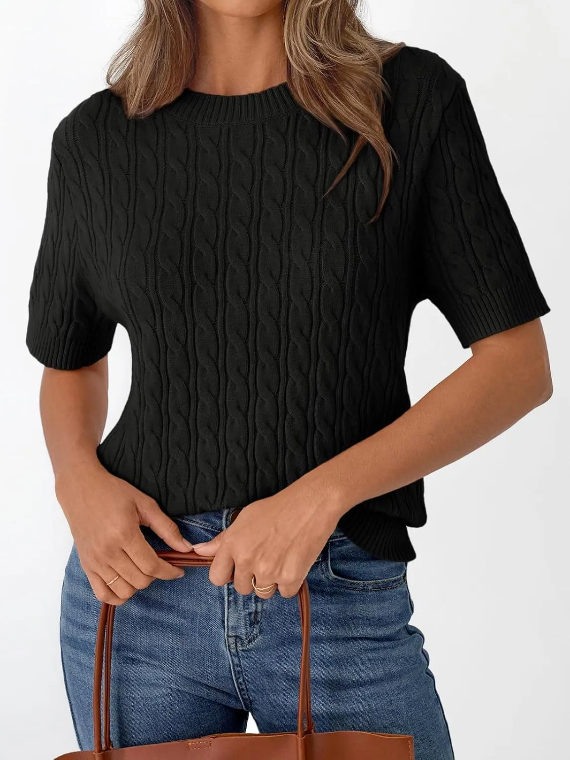 LILLUSORY Short Sleeve Sweater for Women Summer Business Casual Dressy Outfits Work Tops Lightweight Spring Blouses 2025