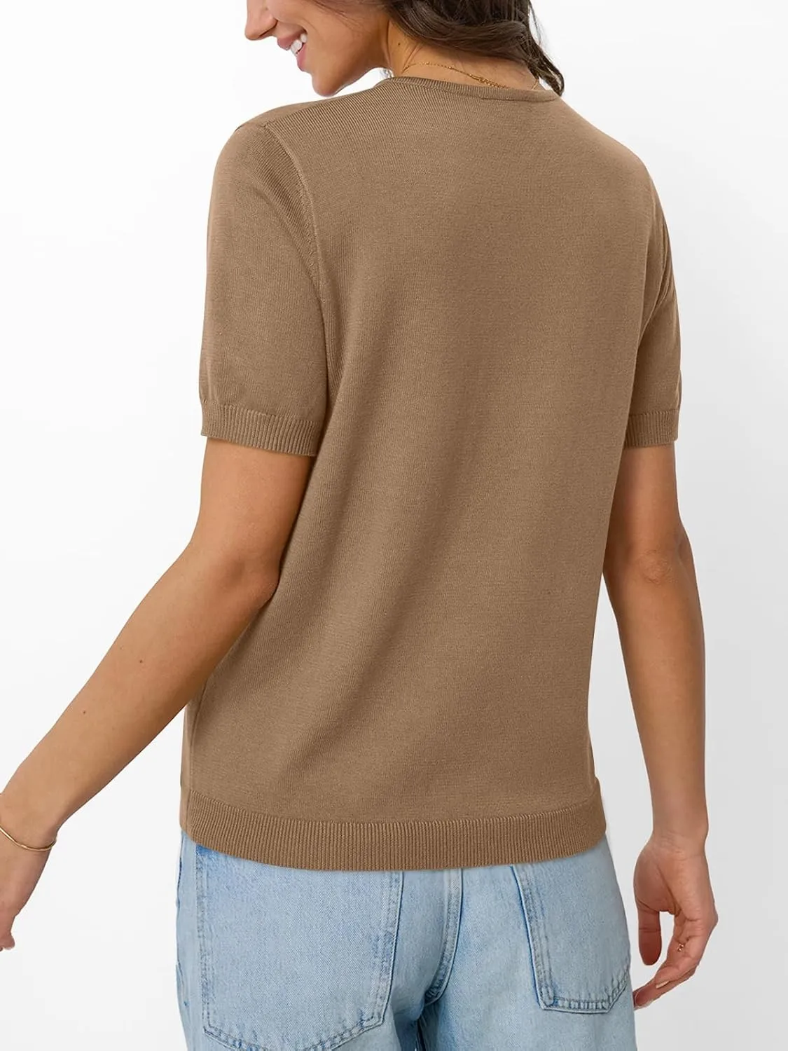 LILLUSORY Womens Short Sleeve Sweaters V Neck Tops Business Casual Lightweight Knit Comfy Blouses Summer Fashion Outfits 2025