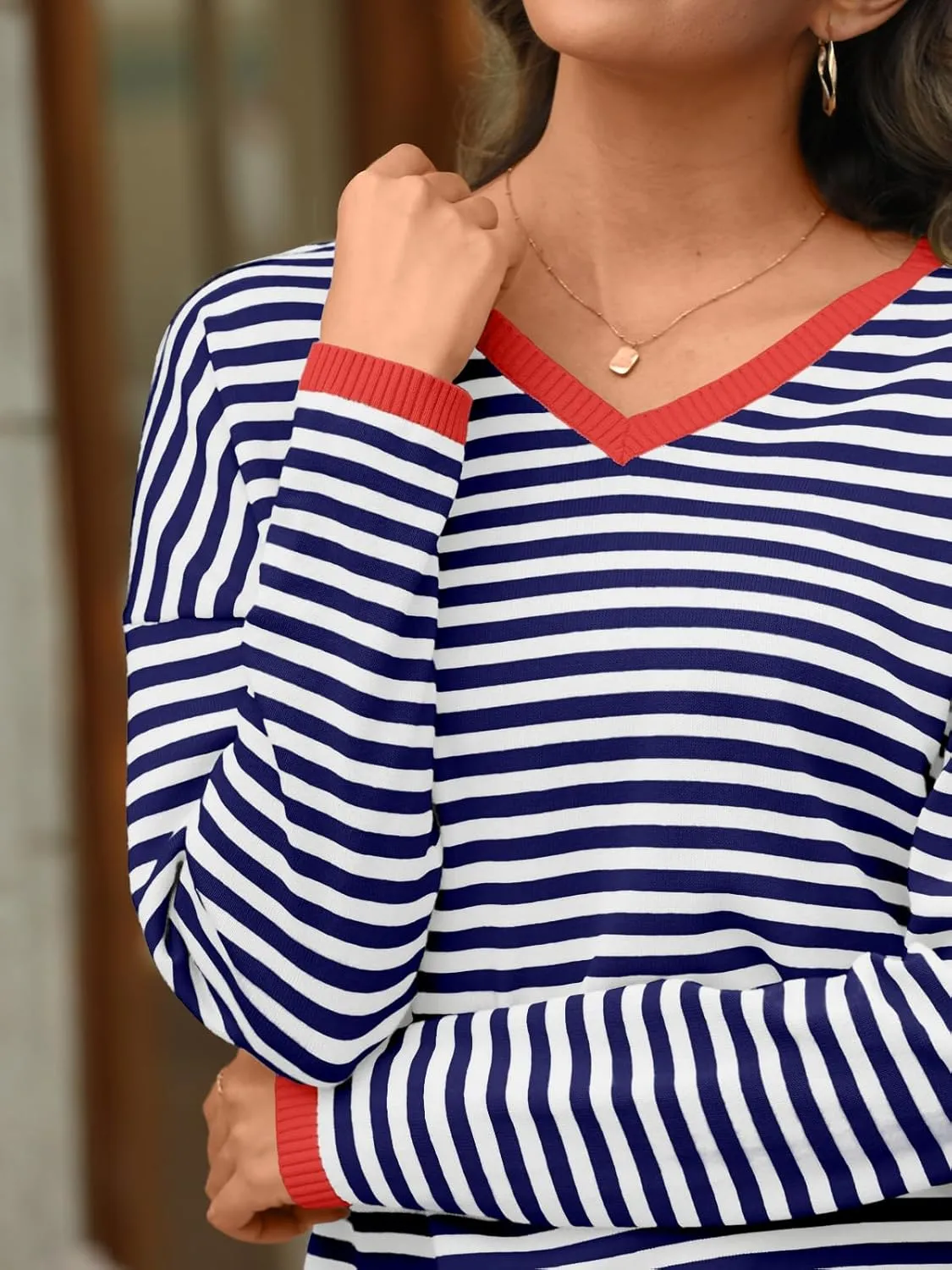 LILLUSORY Womens Sweaters Striped V Neck Oversized Lightweight Pullover Fall Outfits Fashion 2025 Cute Drop Shoulder Clothes