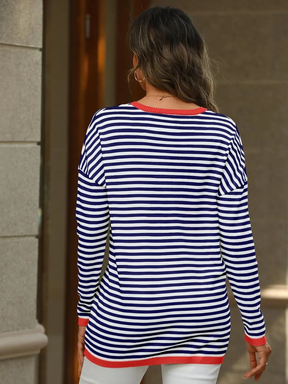 LILLUSORY Womens Sweaters Striped V Neck Oversized Lightweight Pullover Fall Outfits Fashion 2025 Cute Drop Shoulder Clothes
