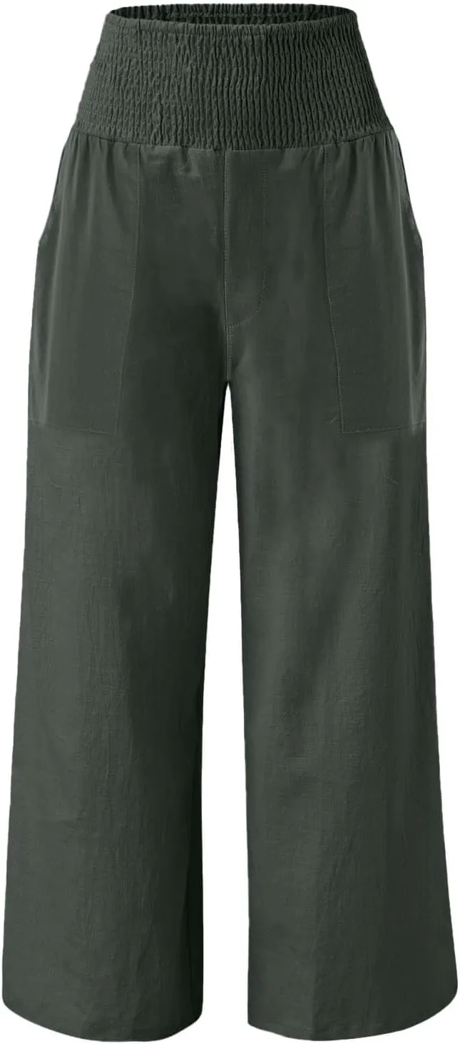 Linen Pants Women Summer 2025 Flowy Wide Leg High Waisted Pants Casual Beach Trousers Vacation Outfits for Women