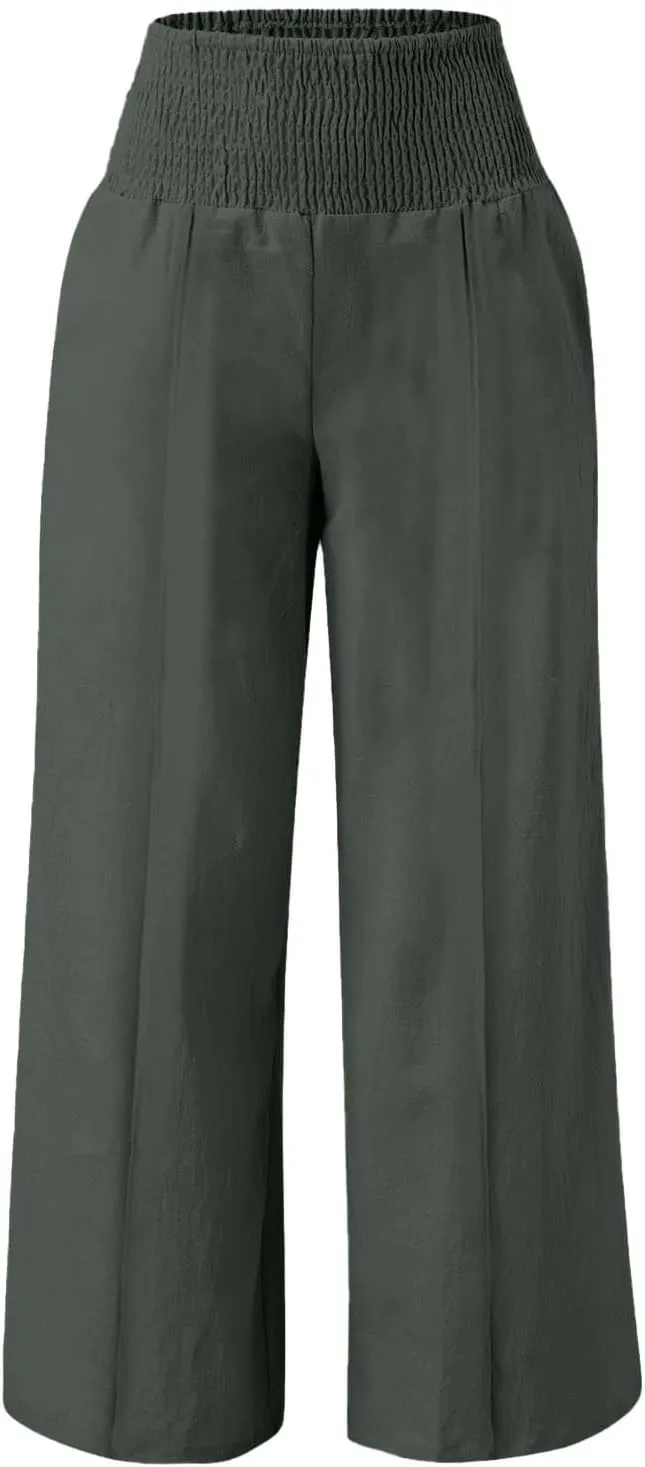 Linen Pants Women Summer 2025 Flowy Wide Leg High Waisted Pants Casual Beach Trousers Vacation Outfits for Women