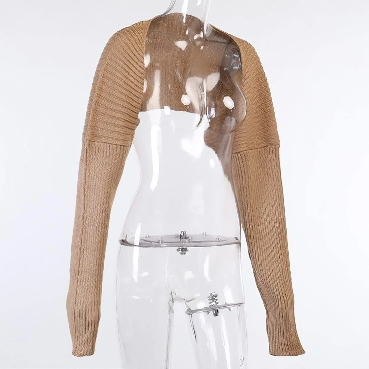 LOFAAC Women Y2K Open Front Rib Knit Shrug Crop Cardigan Solid Drop Shoulder Puff Long Sleeve Crop Bolero Sweater Tops